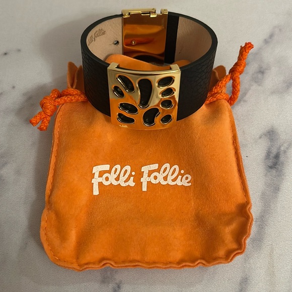 Jewelry - Folli Follie Black Leather Band Bracelet